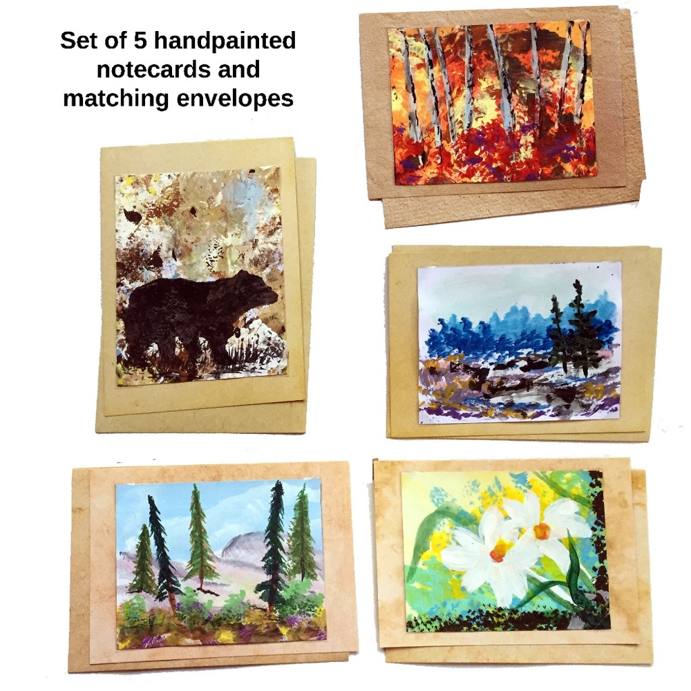 5 Hand painted note card and envelope greeting set